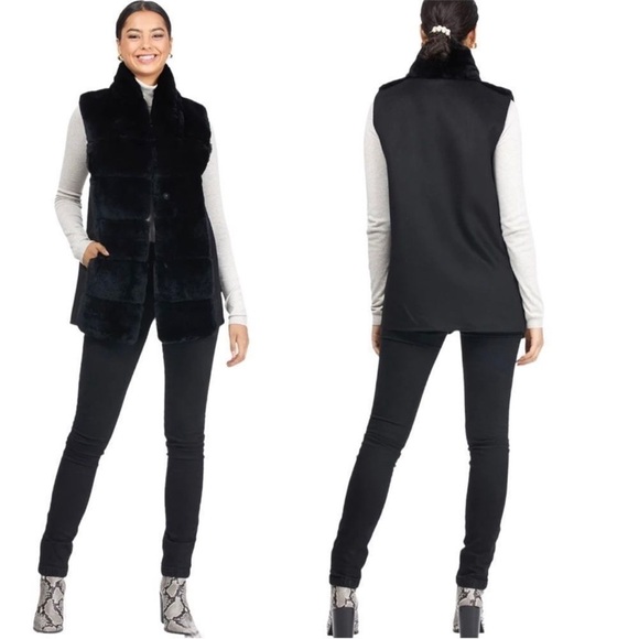 GORSKI Fur Reversible Rex Rabbit Vest with Wool Back and Belt NEW Size Small - Picture 3 of 10